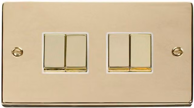 SE HOME Ingot 4 Gang 2 Way Flush Light Switch, Polished Brass and White