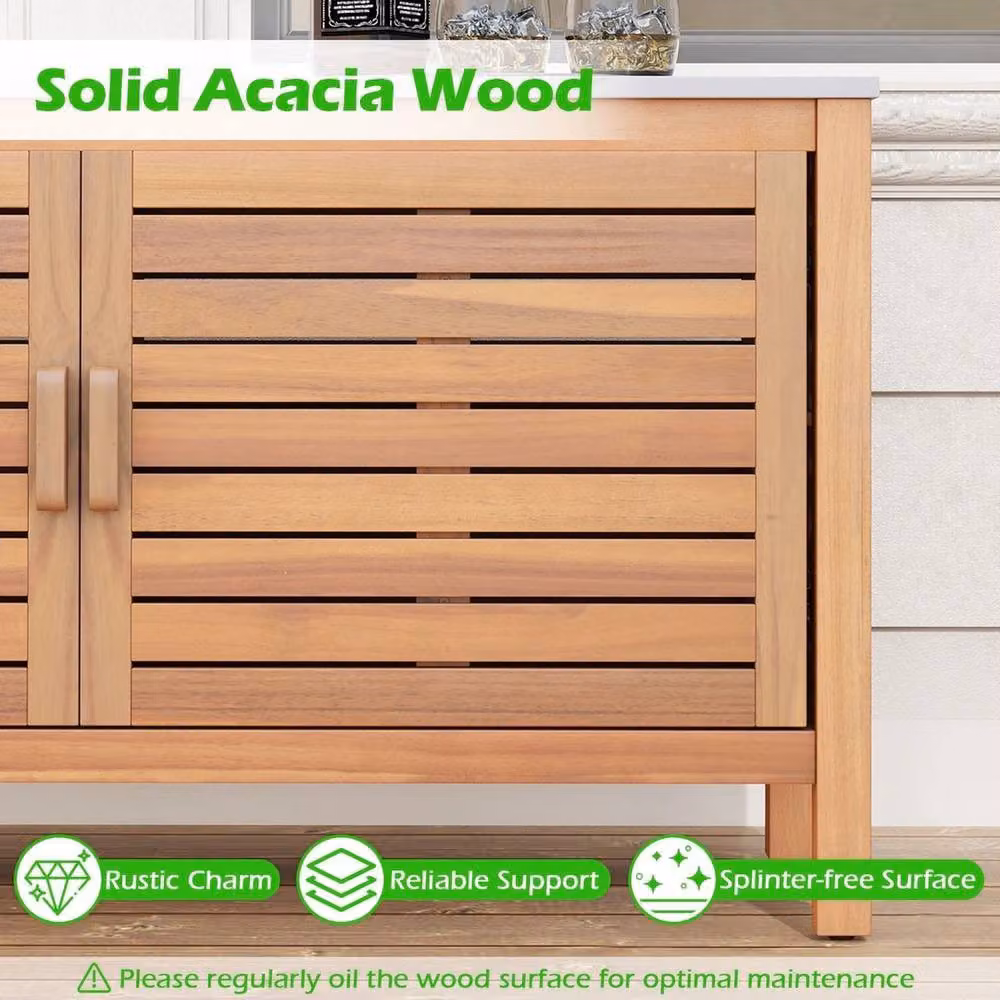 NESTLUNE Acacia Wood Deck Sideboard Patio Storage Cabinet with 2 Doors in Brown, W/D/H: 100 x 100 x 100 cm – 3