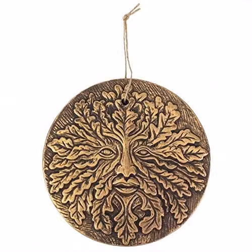 Something Different Bronze Ceramic Green Man Round Hanging Wall Plaque W/D/H: 20.5 x 20.5 x 1.5 cm