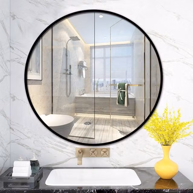 Livingandhome Nordic Round Hanging Wall Makeup Mirror in Black, Diameter: 50 cm