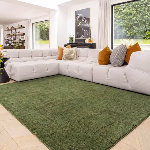 Kukoon Green Boho Machine Woven Washable Shag Rug, W: 200 cm, D: 290 cm