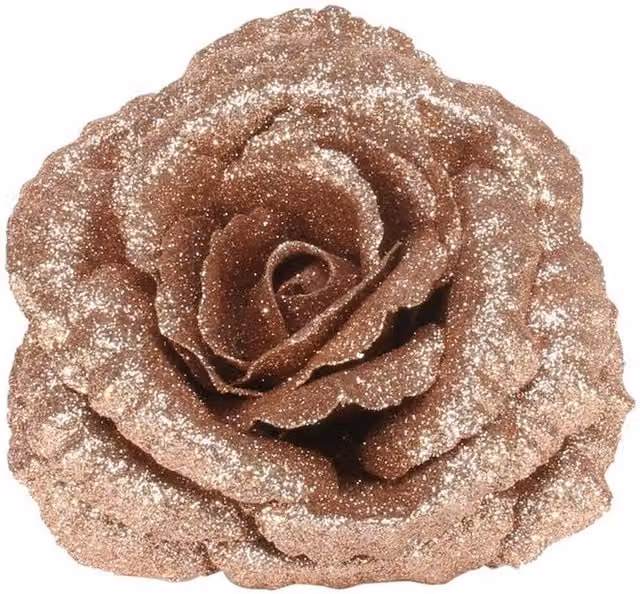 Kingsbury Gifts Artificial Glitter Rose Head with Clip in Rose Gold and Pink