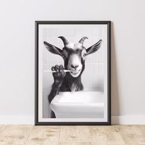60 Second Makeover Goat Brushing Teeth Animal Print Paper Poster, A3