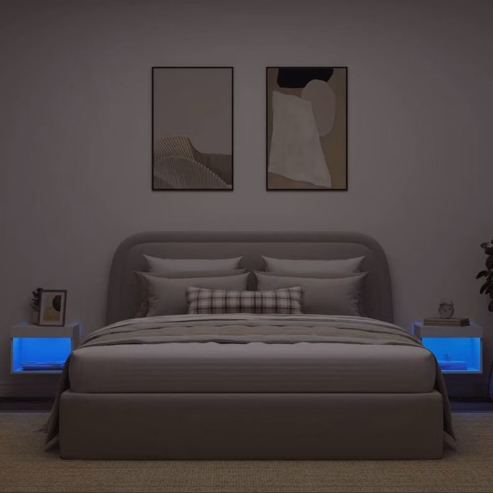 Berkfield Home Set of 2 White Wall-Mounted Bedside Cabinets with Integrated LED Lights – 2