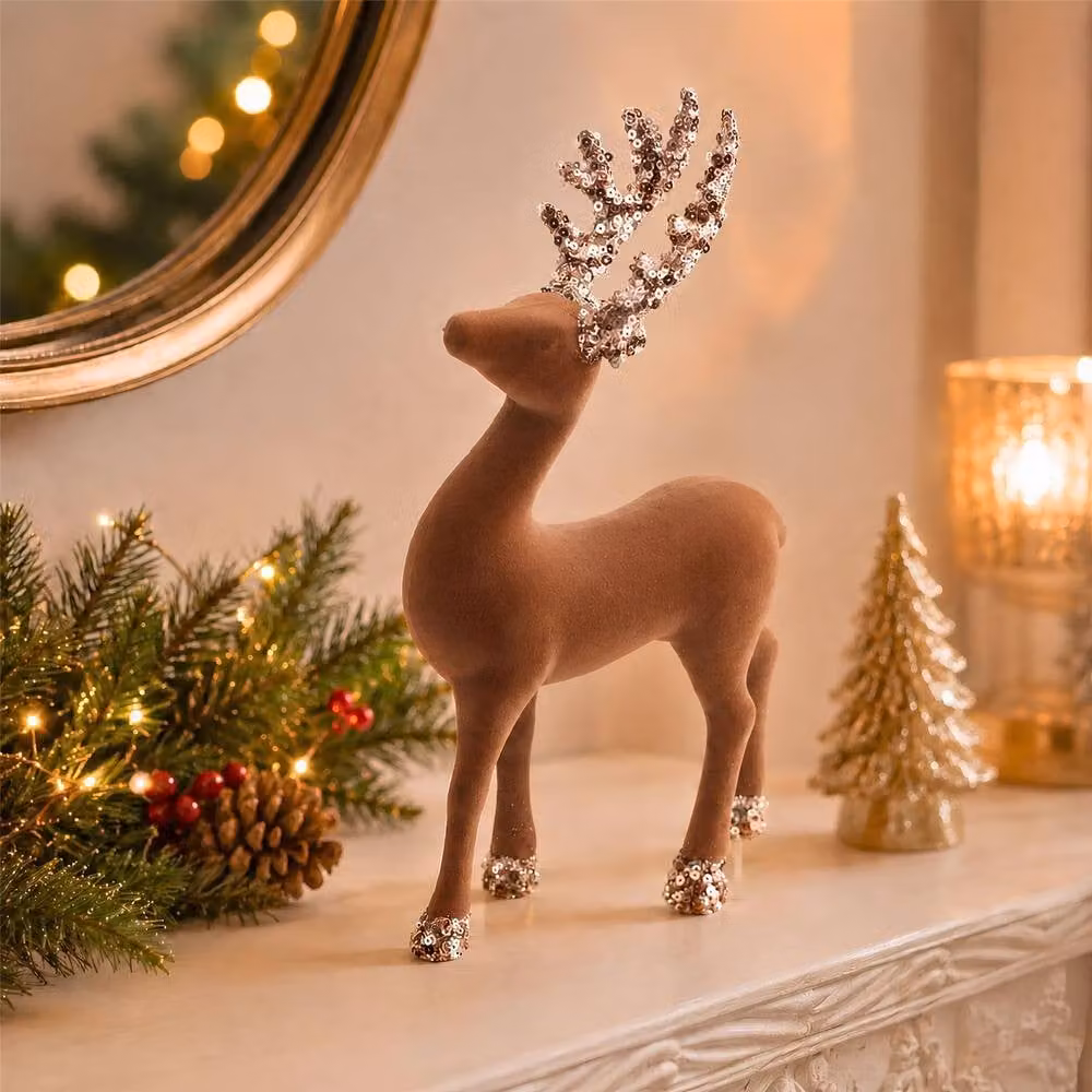 Shatchi Classic Christmas Reindeer Figurine in Brown, Height: 23 cm – 2