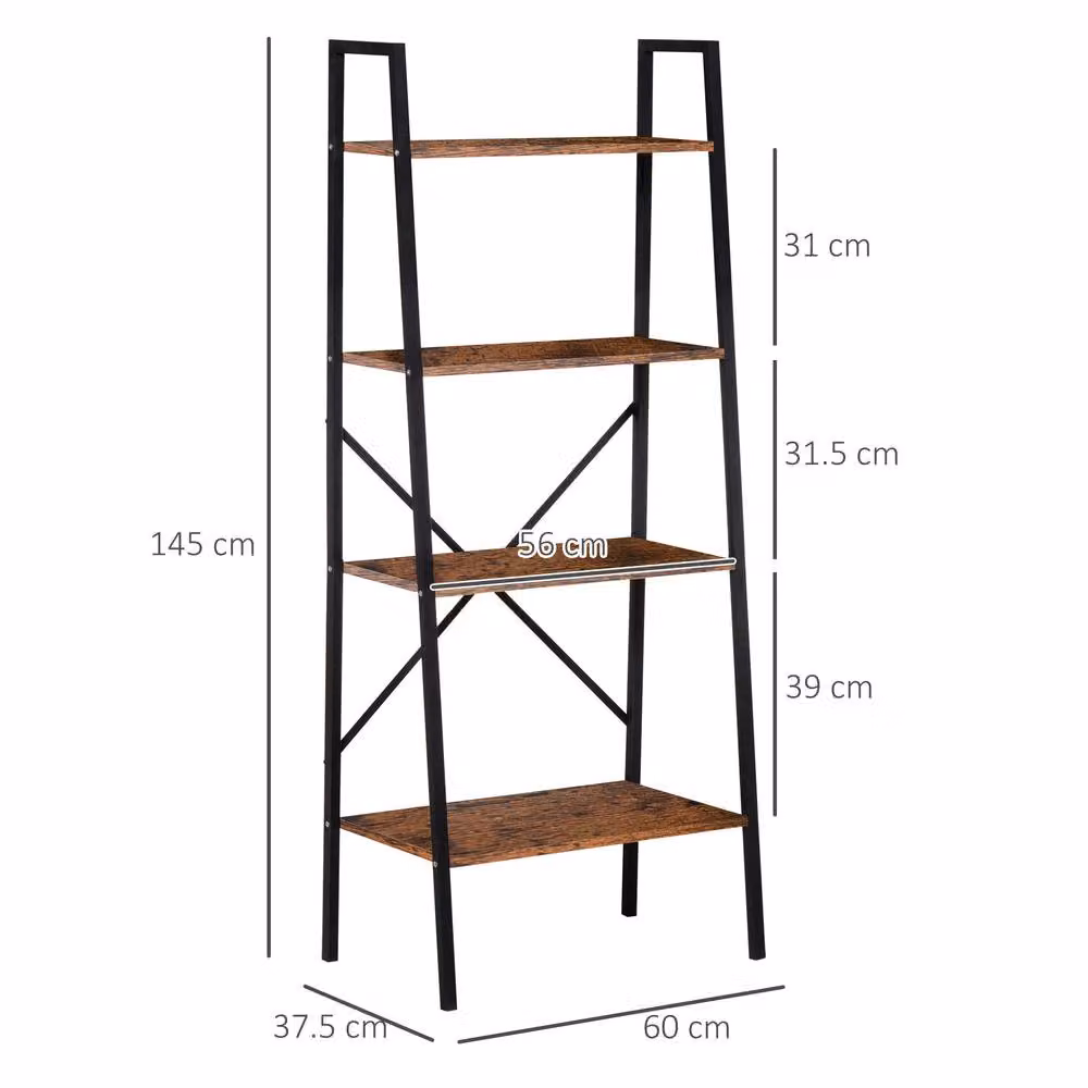 STILVORA 4-Tier Brown Ladder Shelf with Metal and MDF Frame – 4