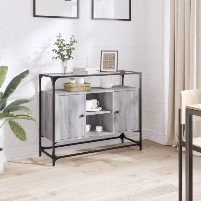 Berkfield Home Grey Sonoma Sideboard with Glass Top, W/D/H: 98 x 35 x 81 cm