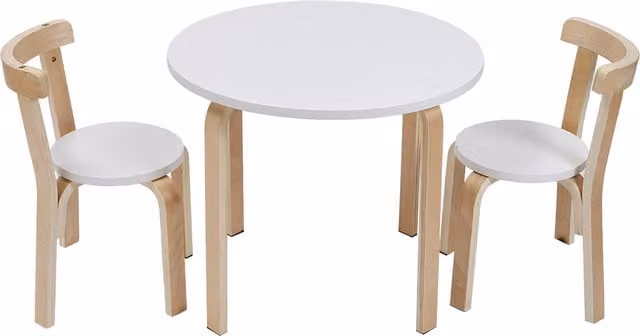 Kidkid White and Natural Birch Wood Toddler Table and Chairs Set