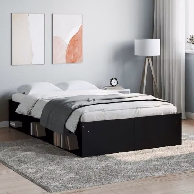Berkfield Home Modern Bed Frame in Black with Side Compartments, W/D/H: 120 x 200 cm