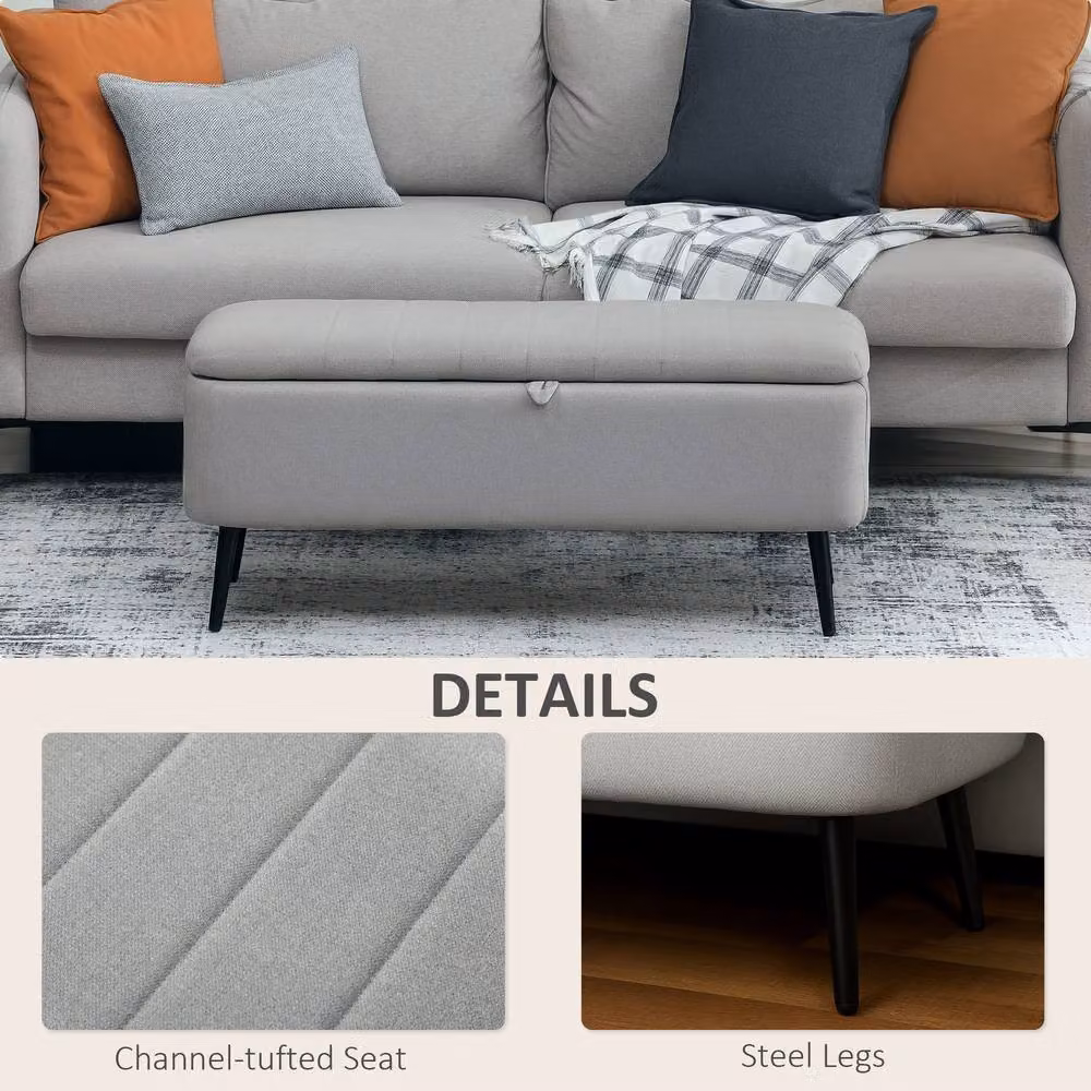 STILVORA Grey Fabric Storage Ottoman with Metal Frame and Steel Legs – 8
