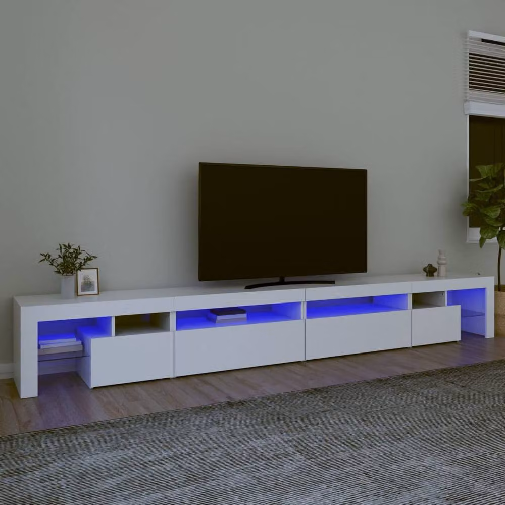 Berkfield Home Modern White Glossy TV Cabinet with LED Lights W: 290 cm, D: 36.5 cm, H: 40 cm – 2