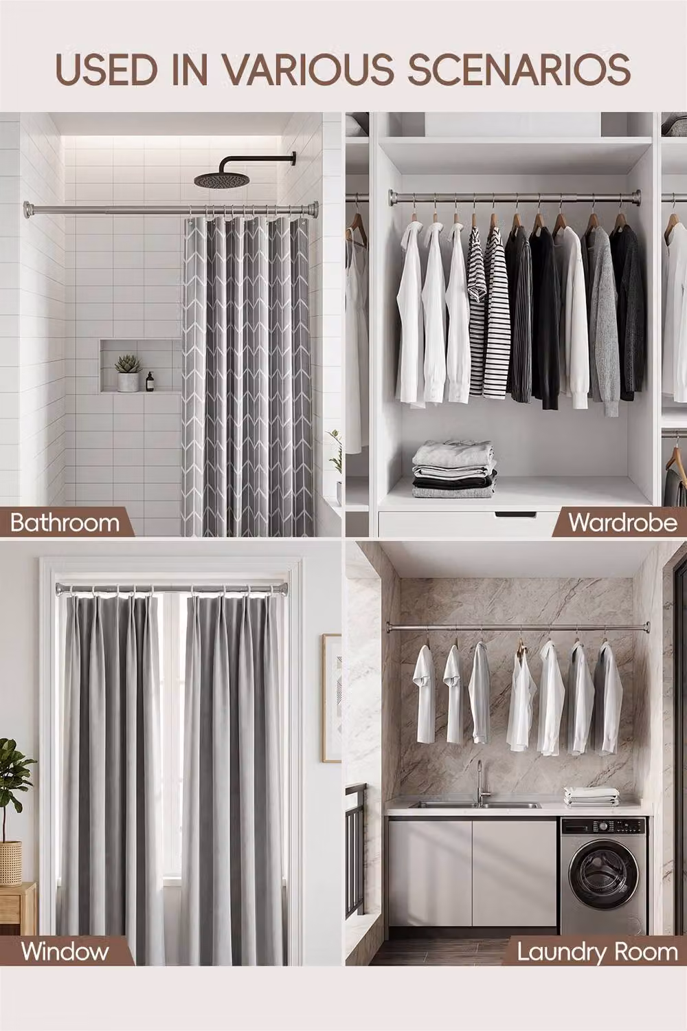 Living and Home Stainless Steel Telescopic Curtain Rod in Silver, Length: 130 cm – 2