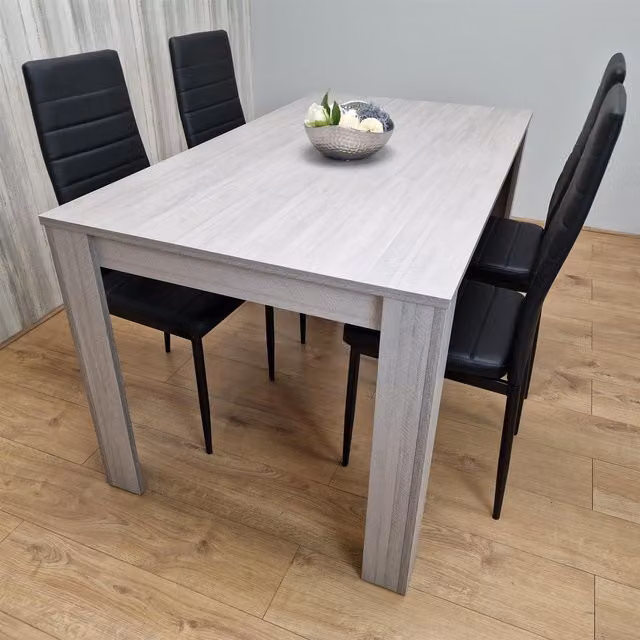 KOSY KOALA Modern Dining Set with Rectangular Brown Wood Table and 4 Black Faux Leather Chairs