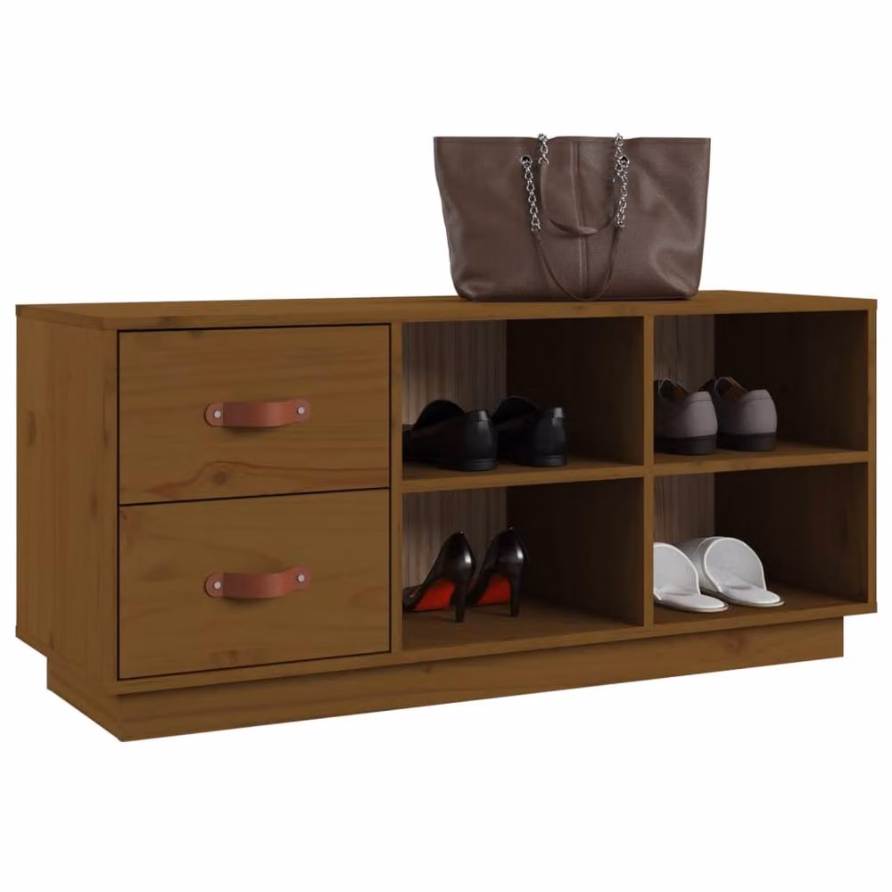 Berkfield Home Rustic Honey Brown Solid Wood Pine Shoe Bench, W/D/H: 100 x 34 x 45 cm – 3