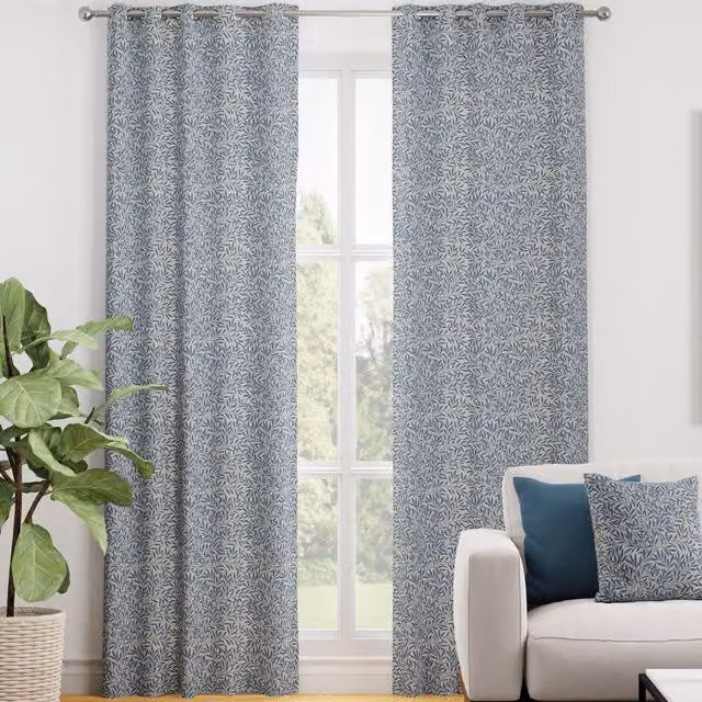 Terrys Heritage Salix Made to Measure Blackout Floral Eyelet Curtain Panel in Blue