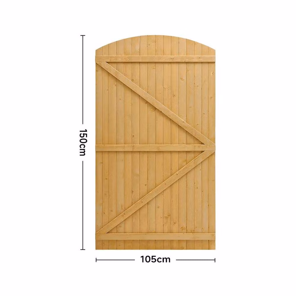 FLAVORA Brown Wooden Arched Garden Pedestrian Swing Gate, W: 105 cm, H: 150 cm – 2