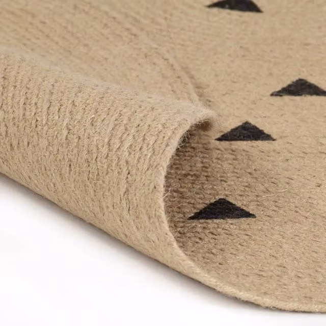 Berkfield Home Handmade Round Jute Rug with Geometric Triangle Print in Beige and Sand, Diameter: 90 cm