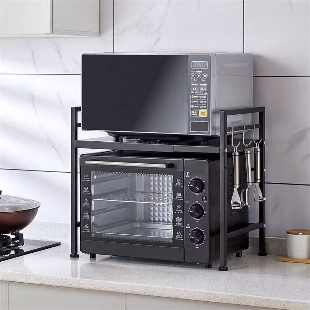 SPETLEK 2 Tier Expandable Microwave Oven Rack and Corner Kitchen Storage Holder in Black – 2