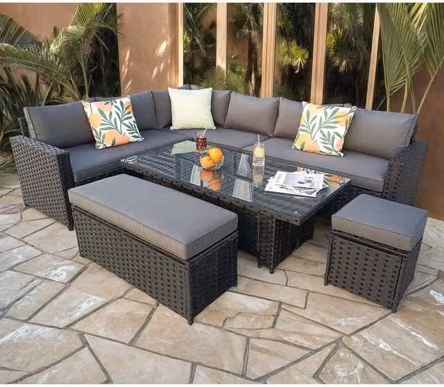 Furniture Maxi Barcelona 9 Seater Rattan Garden Dining Set with Rising Table in Black – 1