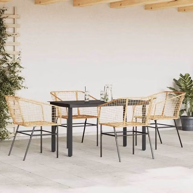 Berkfield Home Beautiful 5 Piece Garden Dining Set in Brown Poly Rattan with Glass Top