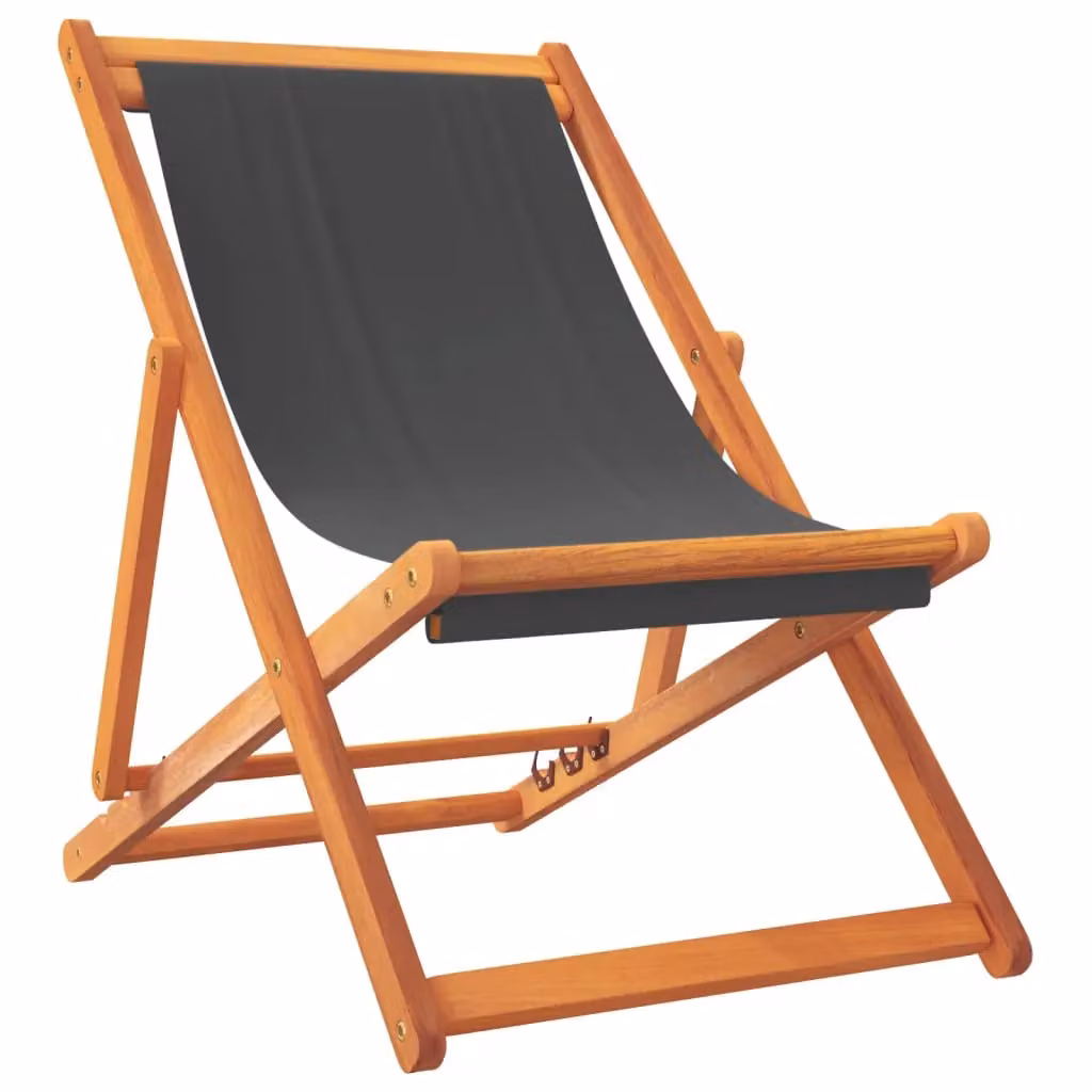 Berkfield Home Set of 2 Folding Beach Chairs in Grey UV-Resistant Fabric and Treated Hardwood – 3