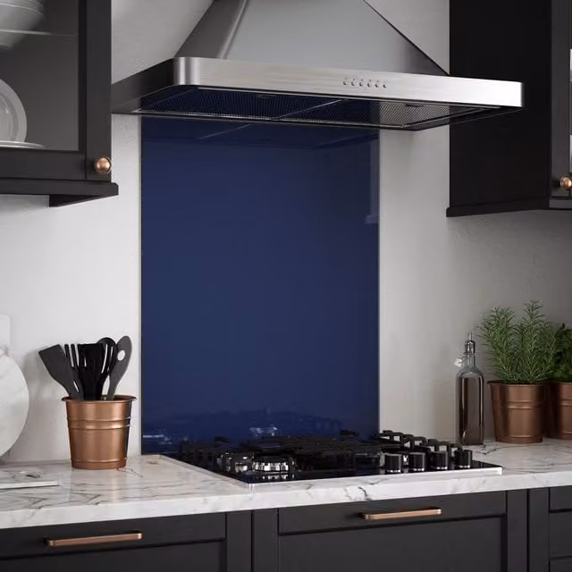 Generic Midnight Blue Glossy Glass Kitchen Splashback, W: 60 cm, H: 75 cm, D: 0.6 cm