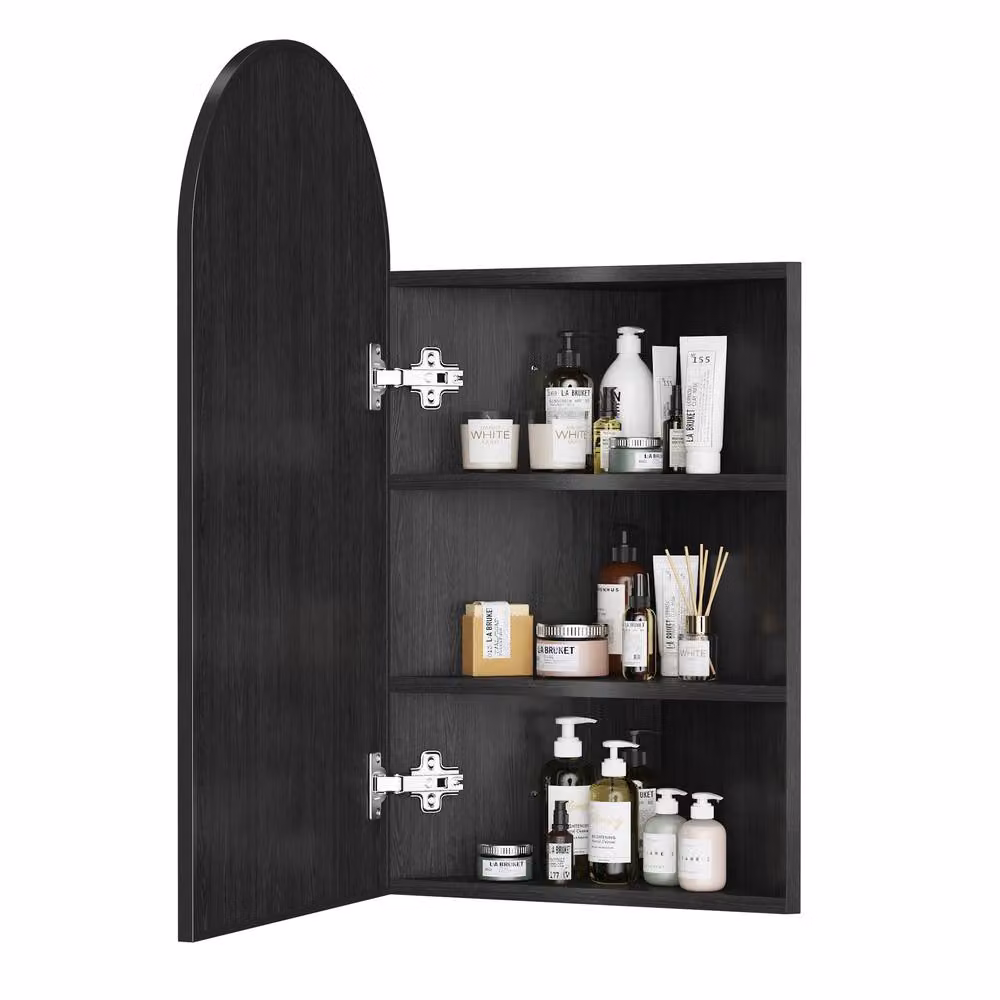 KEEPREAPER Black Arched Corner Bathroom Mirror Cabinet with Hinged Glass Doors, W: 40 cm, H: 80 cm – 7