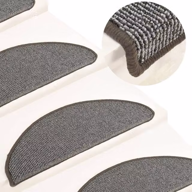 Berkfield Home Self-Adhesive Carpet Stair Treads, 15 Pieces, Grey, W: 65 cm, D: 21 cm, H: 4 cm – 1