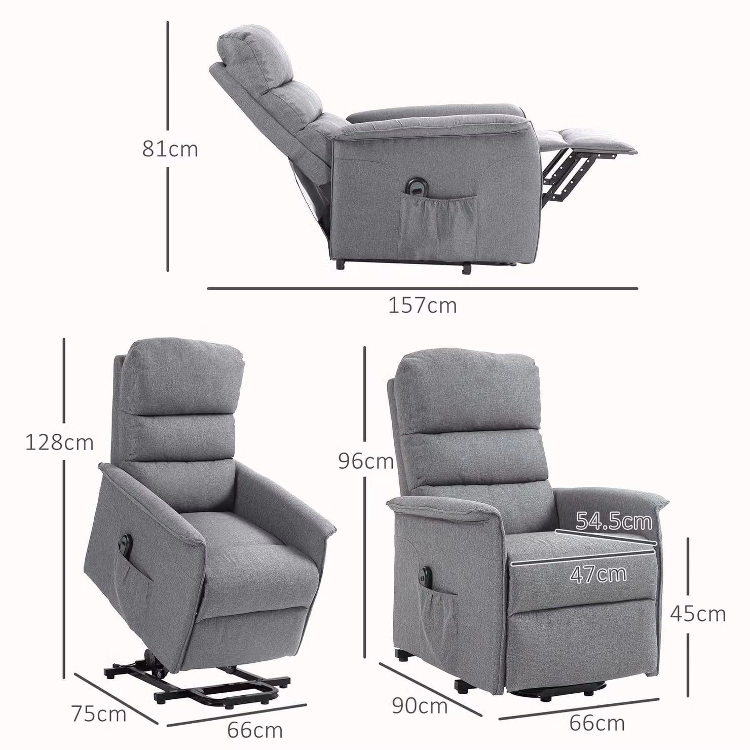HOMCOM Electric Power Lift Recliner Chair in Grey Fabric with Spring Pack Seat and Footrest for Seniors – 3