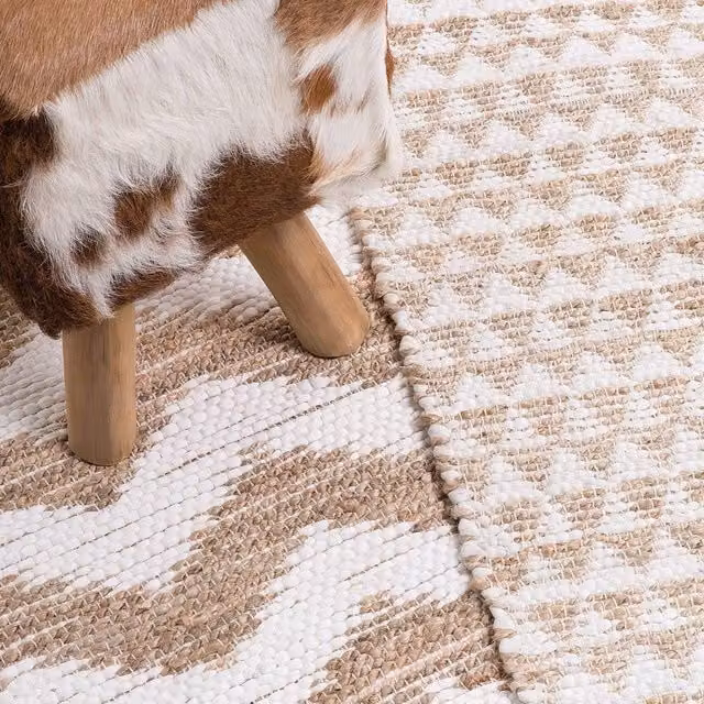 Wyld and Coco Beige Jute and Cotton Geometric Hand-Woven Rectangular Rug W: 80 cm, L: 150 cm