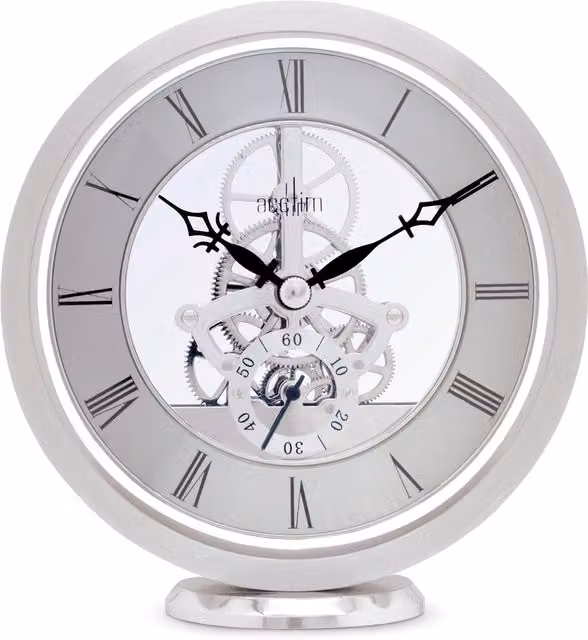 Acctim Millenden Analog Quartz Mantel Clock in Silver Polished Metal and Glass