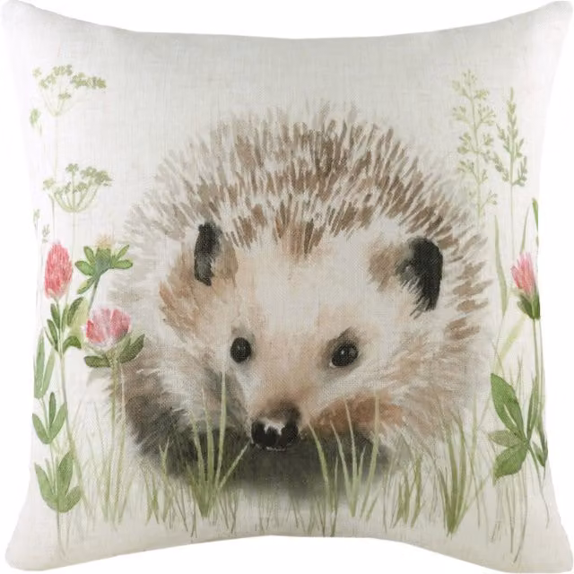 Hedgerow Hedgehog Multicolour Square Cushion with Polyester and Feather Filling