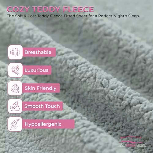 Snug City Teddy Fleece Extra Deep Fitted Sheet, Duck Egg Blue, Single, W/D/H: 90 x 190 x 30 cm – 4