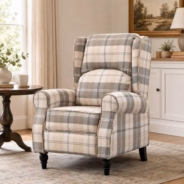 STILVORA Recliner Armchair with Integrated Ottoman and Armrests in Beige Fabric