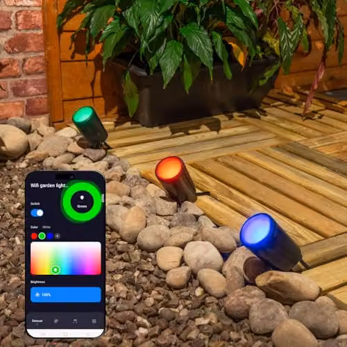 ValueLights Smart Outdoor Ground Spike Lights, Set of 3, Multicolour RGB, IP65 Waterproof, App and Voice Control with Alexa and Google Assistant, Black – 2