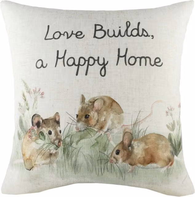 Evans Lichfield Hedgerow Mice Hand-Painted Watercolour Printed Polyester Cushion, Multicolour, W/D/H: 43 x 43 x 43 cm