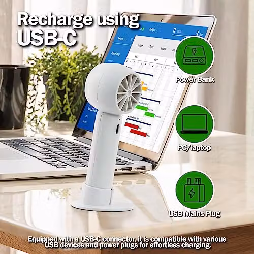 Tanness Mini Portable Handheld USB Rechargeable Fan in White – 5