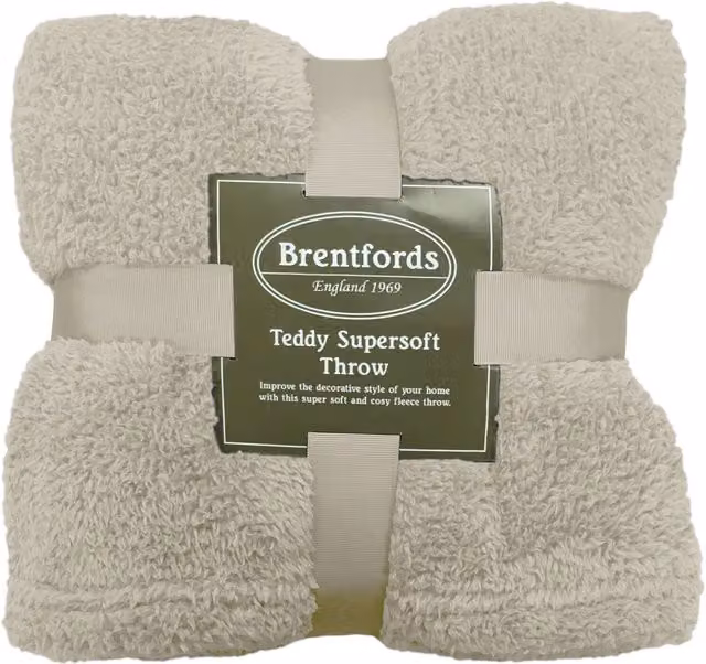 Brentfords Plain Teddy Fleece Throw in Beige and Yellow, 200 cm