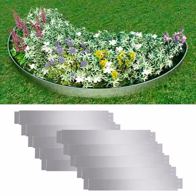 Berkfield Home Set of 10 Flexible Galvanised Steel Lawn Fence Panels, Silver, W: 100 cm, H: 14 cm – 1