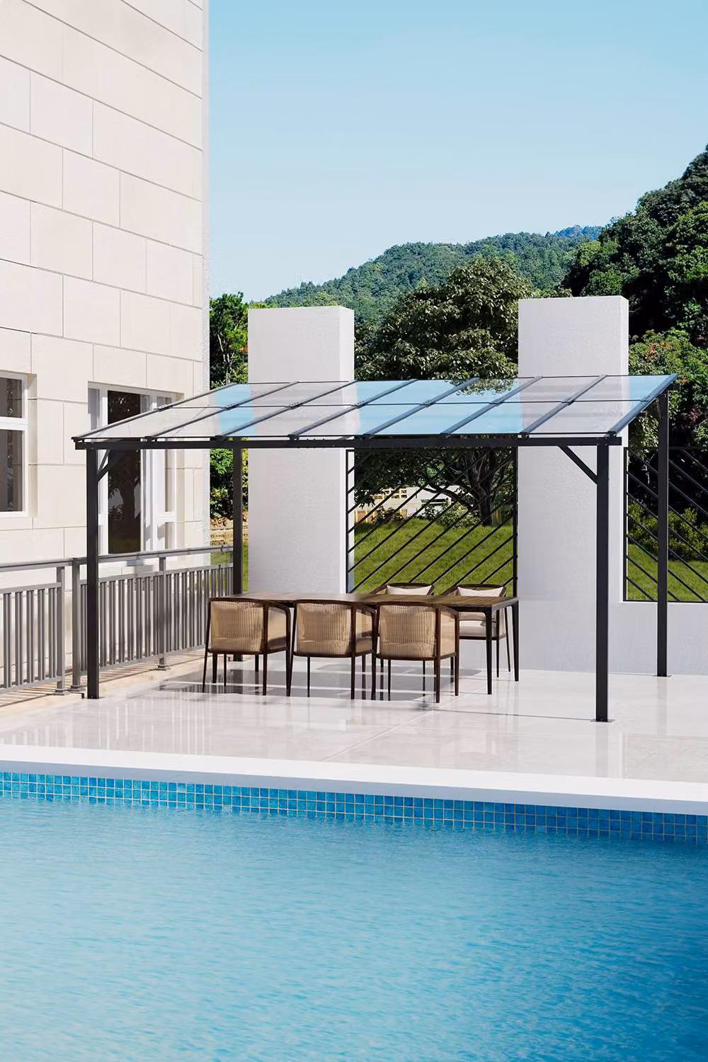 Living and Home Modern Wall-Mounted Metal Lean-to Outdoor Patio Canopy in Grey, W: 300 cm, D: 250 cm, H: 250 cm – 2
