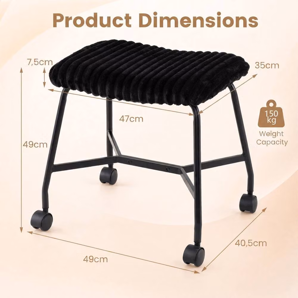 Gymax Set of 2 Upholstered Footrest Stools, Black Portable Accent Ottomans with Metal Frame and Castors – 2