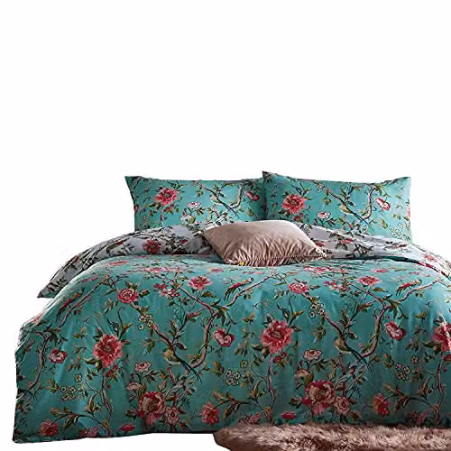 Riva Home Vintage Chinoiserie Floral Reversible Duvet Cover and Pillowcase Set in Green, Duvet Cover: 90 x 200 cm, Pillowcase: 50 x 75 cm – 1