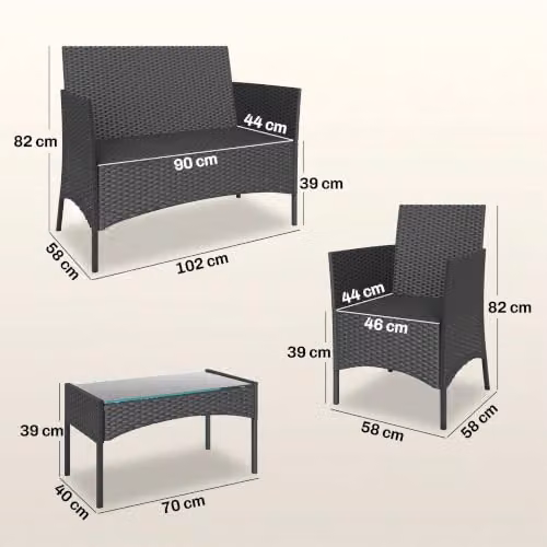 Outsunny 4 Seater Grey Rattan Garden Furniture Set with Metal Frame and Glass Table – 6