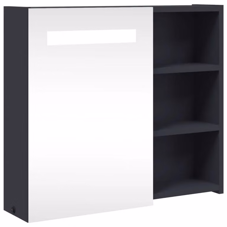Berkfield Home Grey Glossy Bathroom Mirror Cabinet with LED Light, W/D/H: 60 x 13 x 52 cm