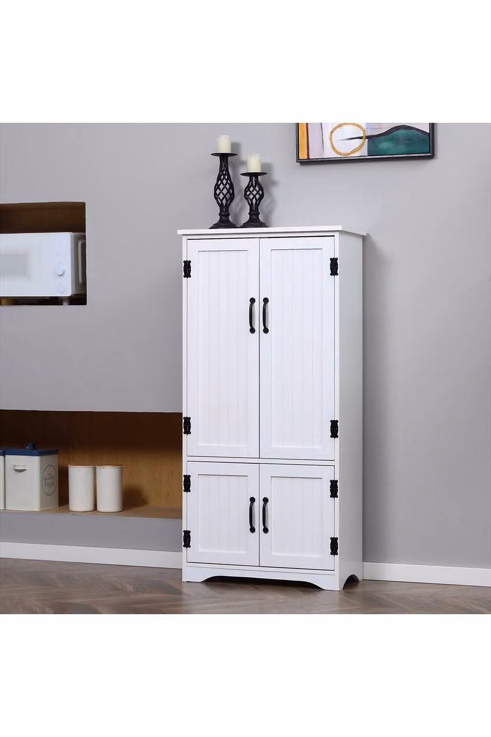 ERGOVEXA White Freestanding Accent Floor Storage Cabinet with Hinged Doors and Internal Shelves, W/D/H: 60.0 x 30.0 x 123.0 cm – 2