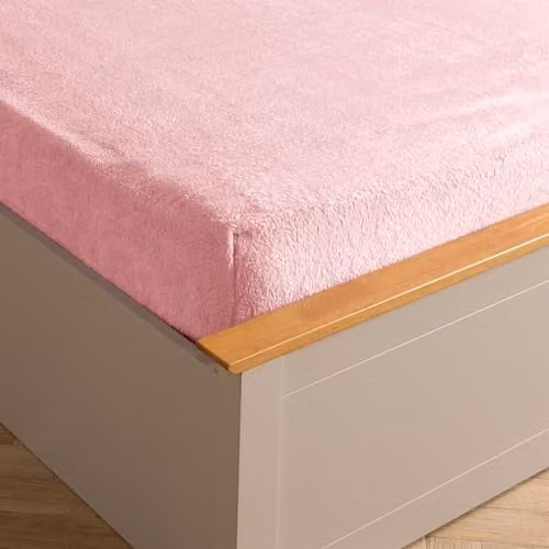 OHS Teddy Fleece Thermal Fitted Bed Sheet, Pink, W/D/H: 140 x 200 cm