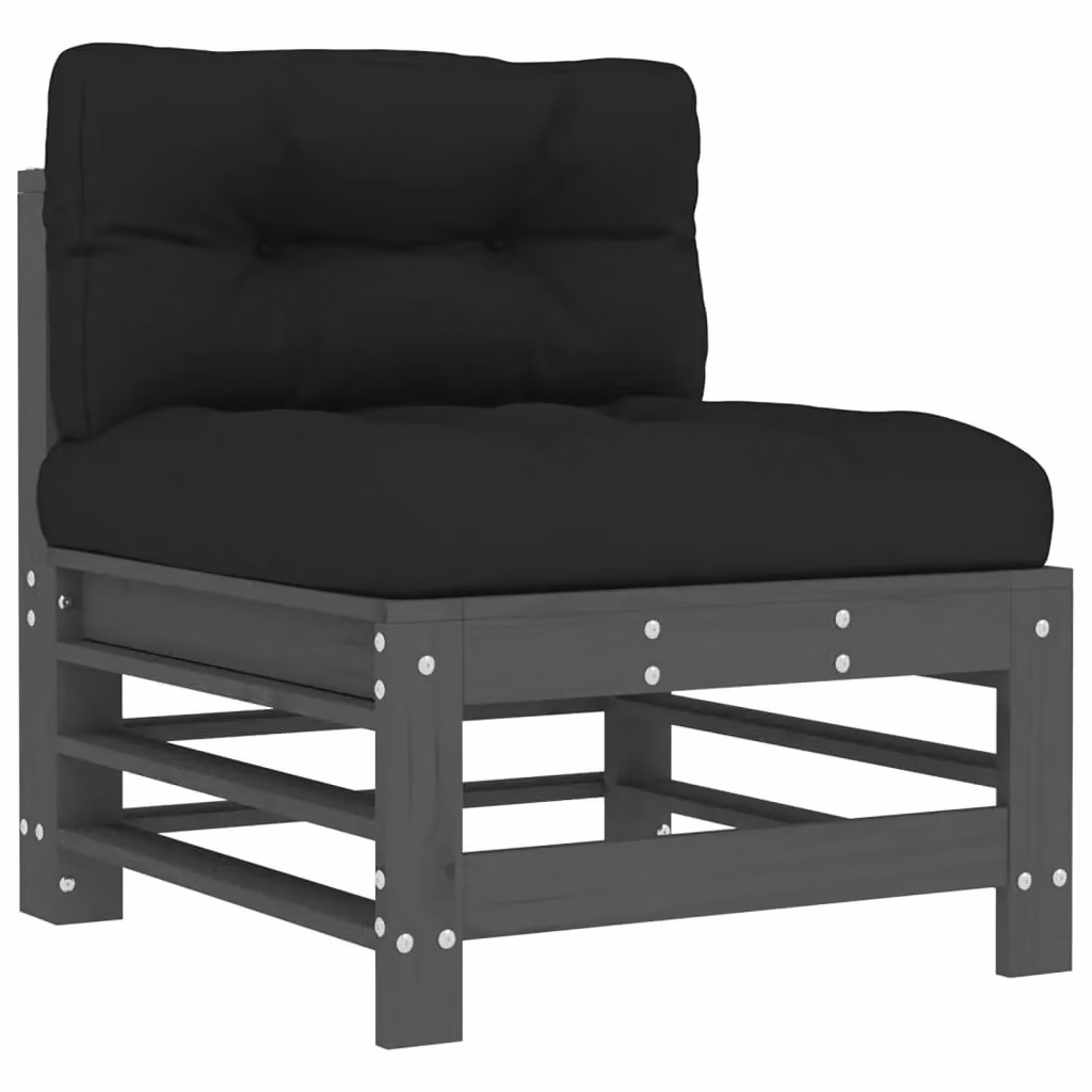 Berkfield Home Middle Sofas with Scatter Cushions, 2 Piece Grey Solid Pine Wood Set – 3