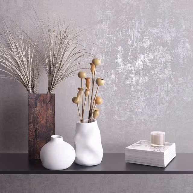 Galerie Industrial Effects Weathered Metallic Sheen Wallpaper in Light Grey, Silver and Beige