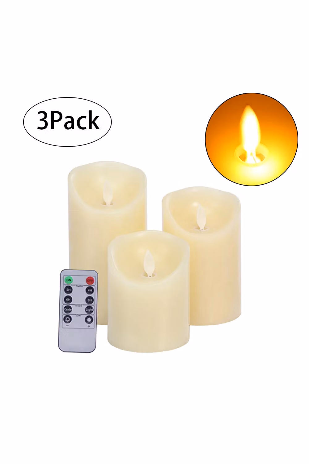 Living and Home 3-Piece Remote-Controlled LED Flameless Pillar Candle Set in Beige with Flicker Effect – 4