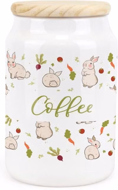 Purely Home Allotment Rabbits Floral Ceramic Coffee Storage Canister in Green and White